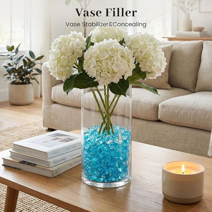 DomeStar Light Blue Fake Ice Rocks, 150 PCS Acrylic Crystal Vase Filler | Fake Diamonds for Table Centerpieces Birthday Party Decor, Fish Tanks Decor Table Scatter DIY Craft Supplies