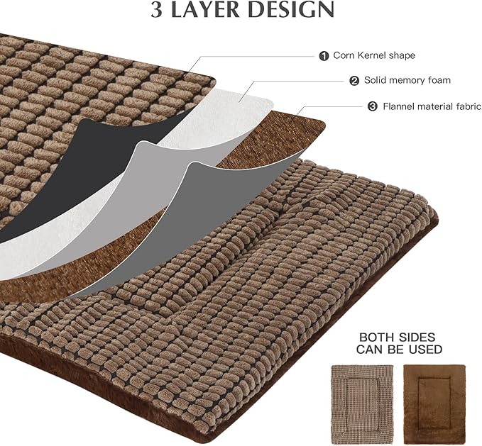 BVAGSS Dog Bed Mat,Reversible Crate Pad, Memory Foam Beds, Soft Warm Pet Cushion for Small Medium Dogs, Washable Pet Sleeping Mattress Kennel Bed Pad XH079 (30''x20''x1.6'',Brown)
