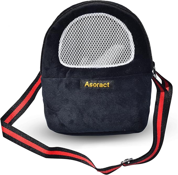 Hamster Carrier Bag, Upgraded Small Animal Bonding Soft Hedgehog Pouch Portable Outgoing Travel Bag with Adjustable Strap and Breathable Mesh for Squirrel Mice Sugar Glider Etc (Black, L)
