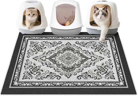 Unicorn Catcher Cat Litter Mat 40" x 30" Non-Slip Litter Box Mat Washable Litter Catcher Mat for Litter Box Indoor Food Mat Supplies Essentials, Black