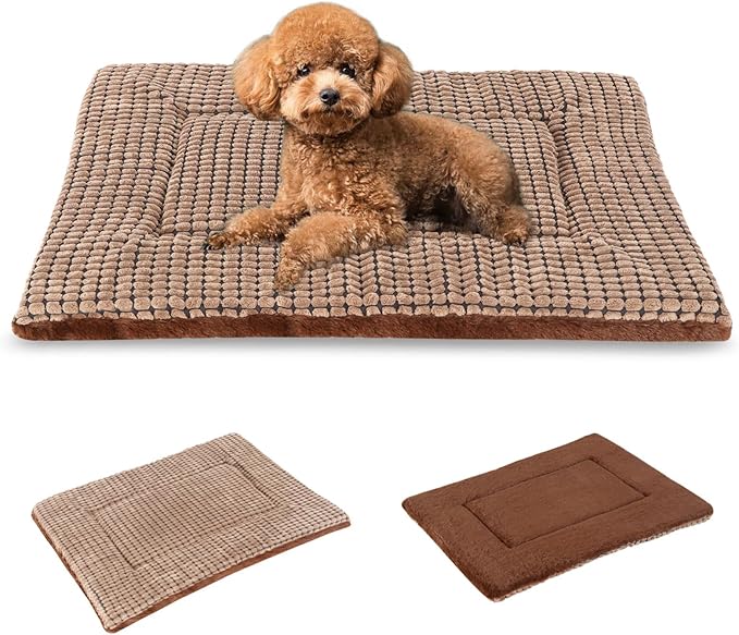 BVAGSS Dog Bed Mat,Reversible Crate Pad, Memory Foam Beds, Soft Warm Pet Cushion for Small Medium Dogs, Washable Pet Sleeping Mattress Kennel Bed Pad XH079 (24''x18''x1.6'',Brown)