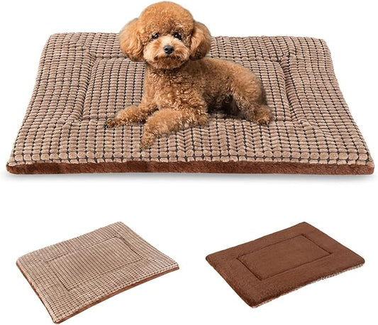 BVAGSS Dog Bed Mat,Reversible Crate Pad, Memory Foam Beds, Soft Warm Pet Cushion for Small Medium Dogs, Washable Pet Sleeping Mattress Kennel Bed Pad XH079 (24''x18''x1.6'',Brown)