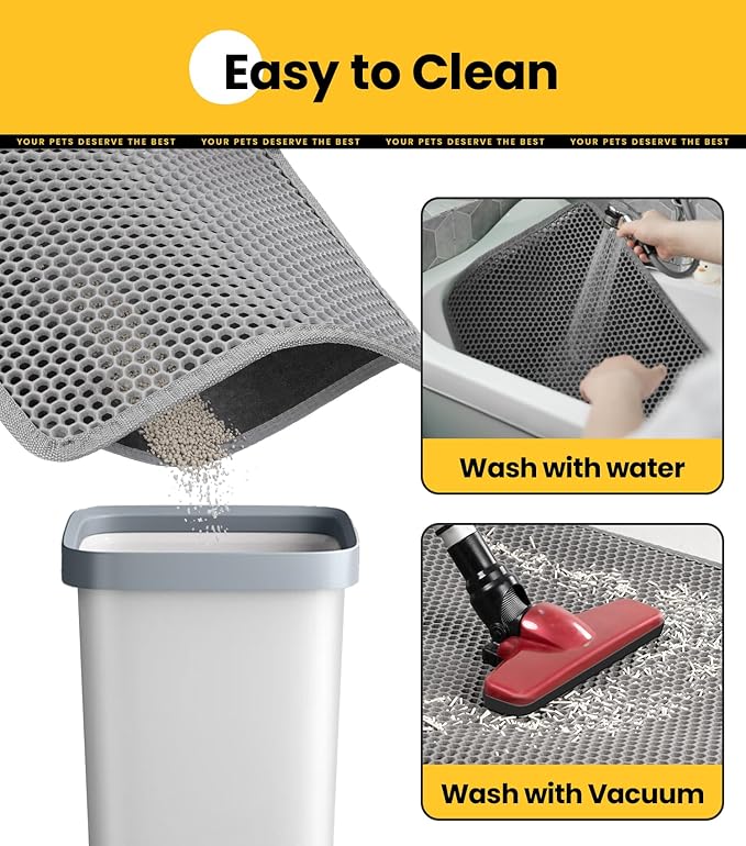 Conlun Cat Litter Trapping Mat for Small Spaces, 23.6"x14.6" Space-Saving Litter Box Floor Mat, Hexagon Grids & Anti-Leak Base, Machine Washable, Non-Slip Kitty Matt for Apartment, Gray