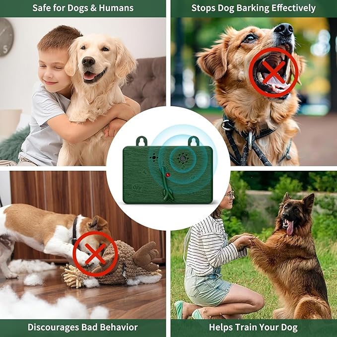 Anti Barking Devices for Dogs - 50FT Automatic Stop Dog Barking Control Devices - 4 Modes Ultrasonic Anti Barking Box - Sonic Stop Bark Devices - Home/Garden/Indoor/Outdoor/Neighbor's Dogs (Green)