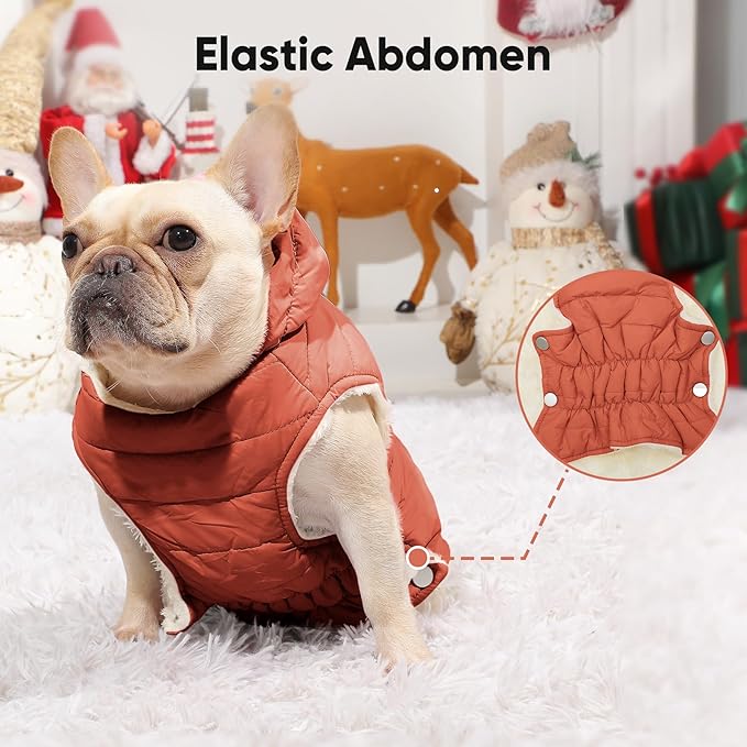 Vecomfy Fleece Lining Dog Hoodie with Harness Built in,Extra Warm Small Dog Jacket in Winter Puppy Coats with Drawstring Hooded,Orange M
