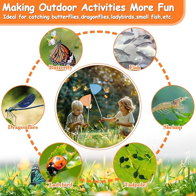 RAINFLOW Telescopic Butterfly Fishing Nets - Butterfly Catcher Catching Insect Net Colorful Outdoor Tools Catching Bugs Fish Insect Ladybird （Extendable 24 inches）