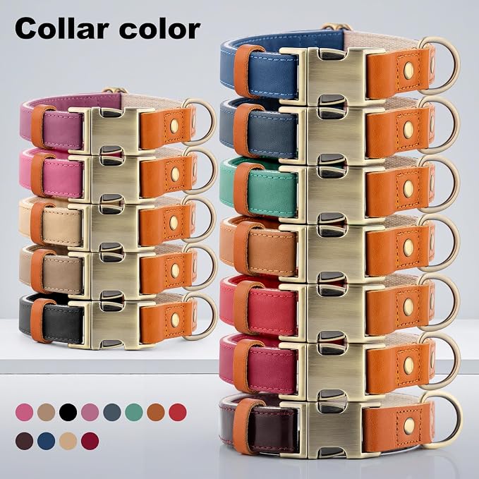 Plutus Pet Genuine Leather & Hemp Dog Collar – Adjustable Heavy Duty Pet Collar with Quick Release Metal Buckle, Soft & Stylish for Puppy and Small, Medium, Large Dogs (Beige, S)