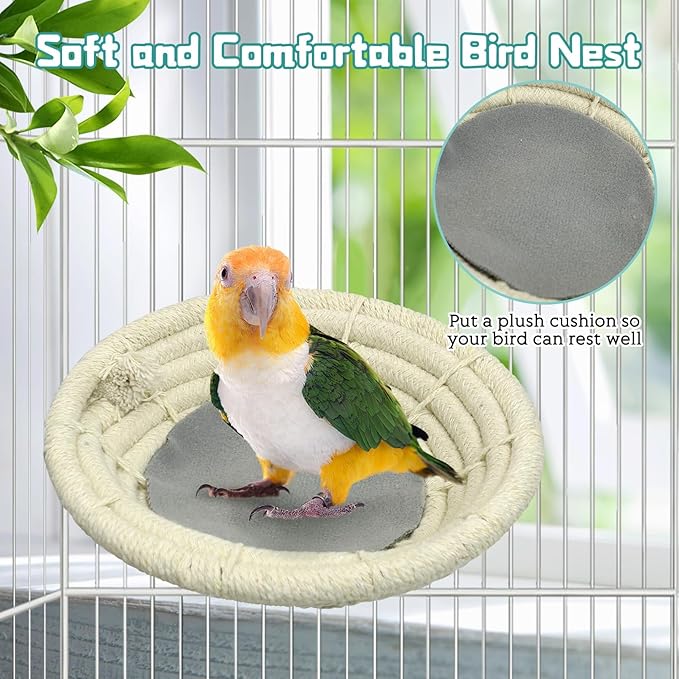 Hamiledyi 3 PCS Bird Nest for Cage Handmade Cotton Weave Hemp Rope Parrot Breeding Nest Hatching Bird Bed Parakeet Nesting Box for Budgie Cockatiel Conure Lovebird