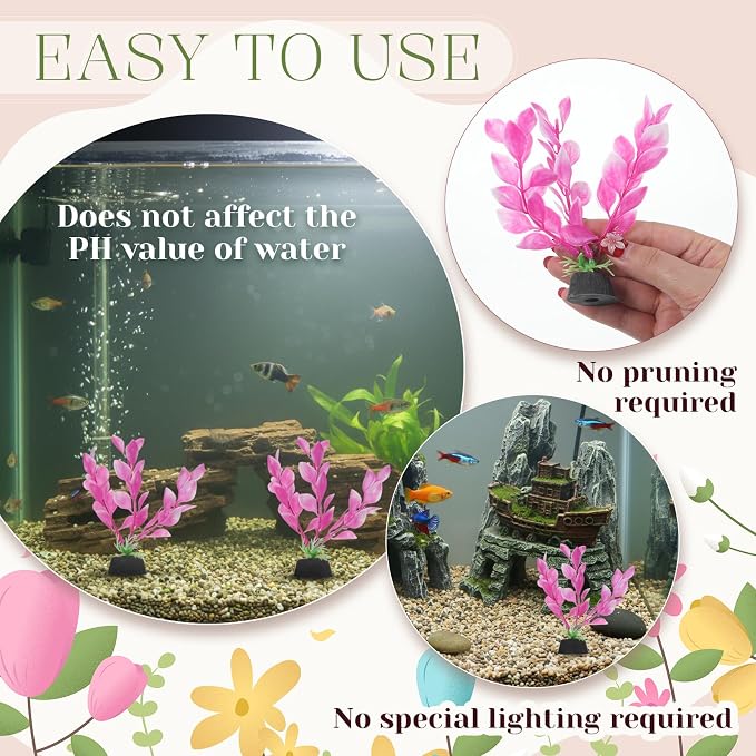 2 Pcs 4 Inch Small Aquarium Plants for Betta Fish Tank, Aquarium Plants Decorations Fish Tanks Plants Leaf Hammock Water Grass Decoration(Pink)