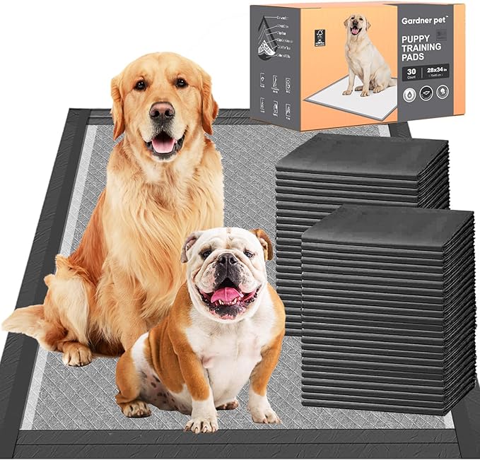 Charcoal Puppy Pads 28x34 Inches Extra Large Dog Pee Pads Odor-Control & Leak-Proof Disposable Pet Training Edge-Wrapping Thicken Potty Pad for Dogs, Cats, Rabbits (90 Pieces)