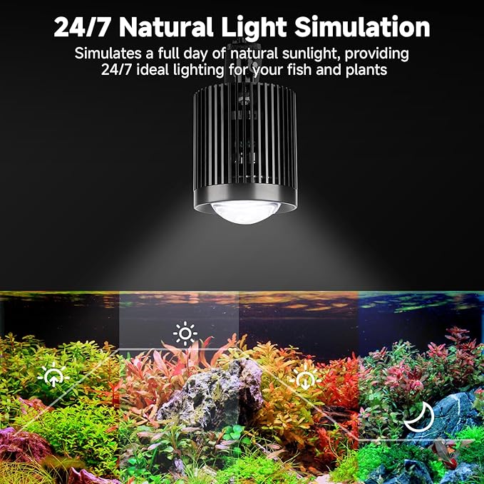 fishkeeper Clip On Aquarium Light, 24/7 Fish Tank Light with Timer, DIY 3 Colors & 10 Brightness Full Spectrum Aquarium LED Lights with Adjustable Metal Clamp for Freshwater Plants Fish Tanks (80W)