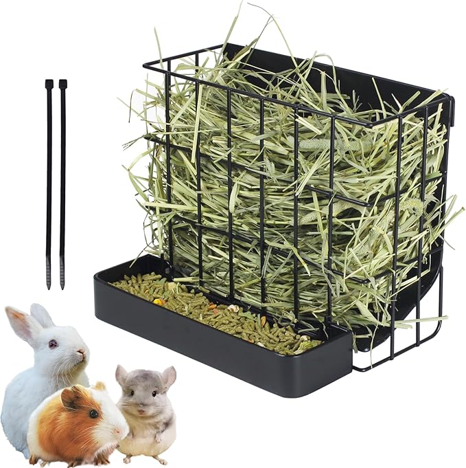 Rabbit Hay Feeder Guinea Pig Hay Holder with Hook Heavy-Duty Metal,Internal Sloping Design，Hay Feeder for Bunny,Rabbit，Chinchillas,Comes with Two Multifunctional Zippers
