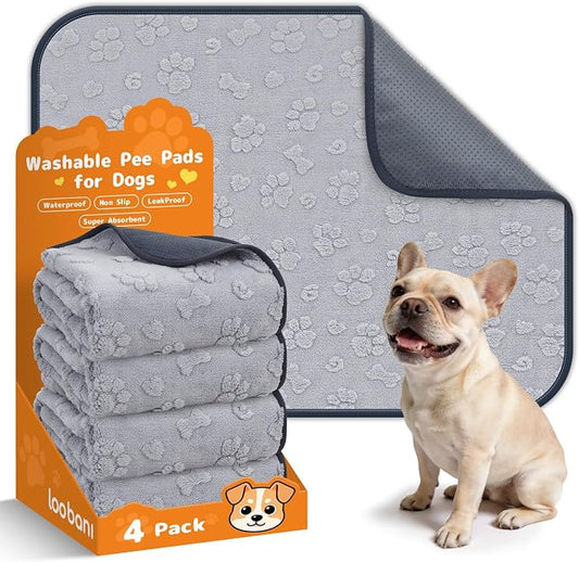 LOOBANI Washable Pee Pads for Dogs, 4 Packs Fast Absorbent Reusable Dog Mat, Non-Slip & Waterproof Pet Whelping Pads,Leak-Proof Puppy Pads for Puppy Playpen,Whelping Box,Potty Training(30"x34"-Gray)