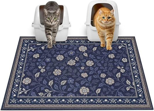 Glittme Cat Litter Mat with Non-Slip Bottom Litter Box Mat 33"X22" Litter Trapping Mat Easy to Clean Washable Cat Food Mat for Kitty,L