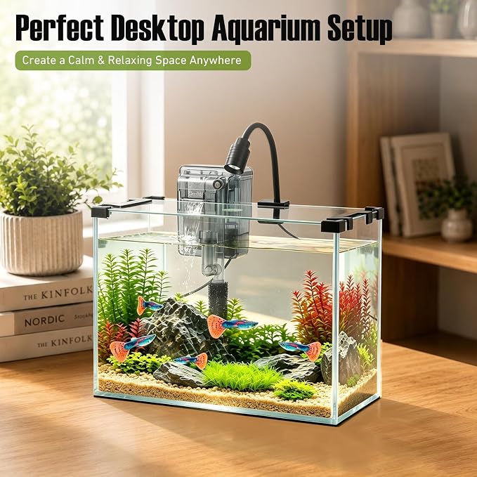 2.9 Gallon Small Glass Fish Tank Kit | Hang on Back Aquarium Filter, 3-Color LED Light, Glass Betta Fish Tank Kit with Removable Clear Lid and Non-Slip Mat