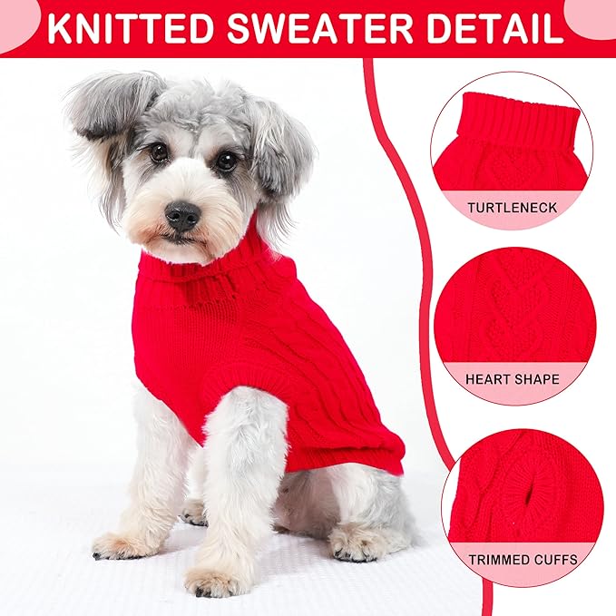 Dog Christmas Sweaters Small Dog Clothes for Winter Solid Knitted Doggy Sweater Warm Dachshund Clothes Doggy Pullover Xmas Outfit with Heart-Shape Design(Red, Medium)