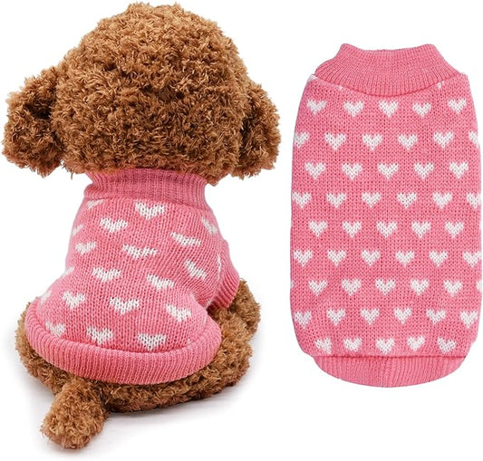 Valentine's Day Pink Heart Pet Sweater for Dogs - Cozy Knitted Small to Medium Dog Sweaters, Adorable Puppy Cat Dogs Sweater with Love Pattern, Perfect for Cold Weather and Celebrating Love