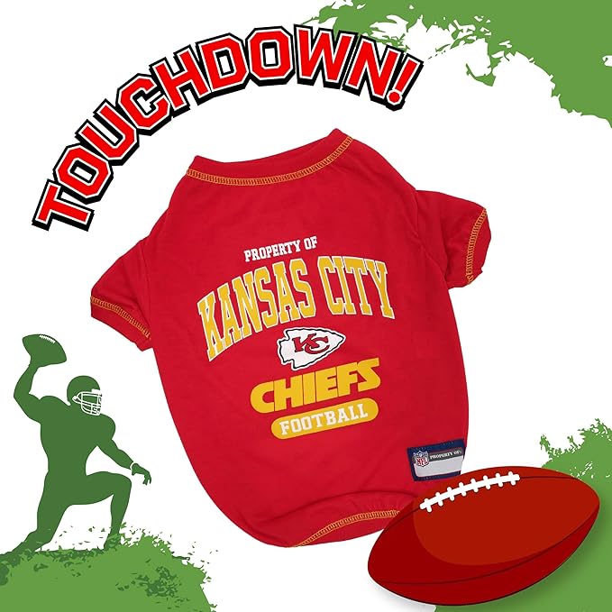 NFL Kansas City Chiefs Dog T-shirt X-Small. - Licensed Shirt for Pets Team Colored with Team Logos- Premium Stretchable Materials for the comfort of your Dog & Cat