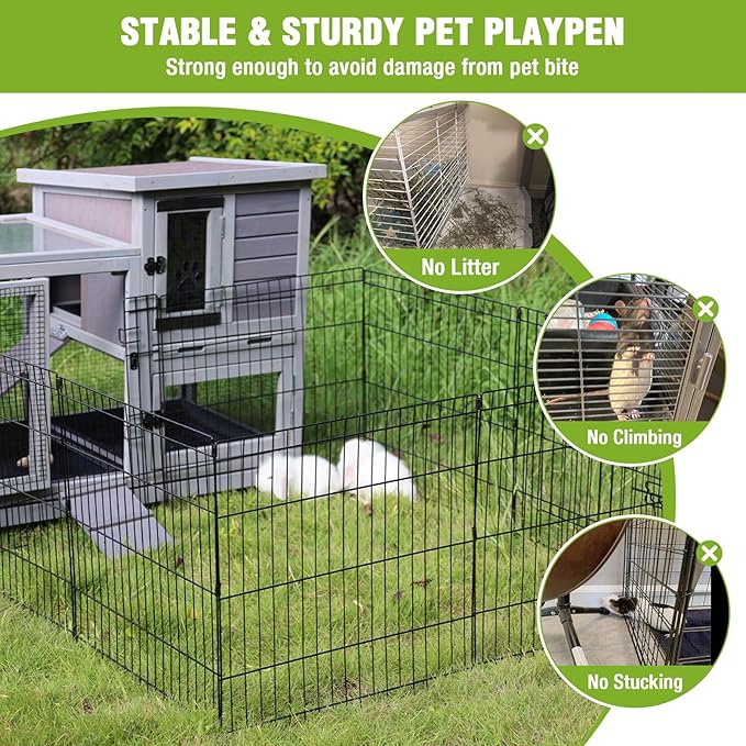 Rabbit Pet Playpen, Bunny Cage with Waterproof Liner, Pet Run Extension for Guinea Pig, Hamster, Chinchillas, Portable Small Animal Cage Fence (Playpen Only)