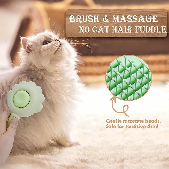 Self Cleaning Cat Brush for Shedding, LED Light Nail Clipper, Nail Clipper and Nail File, Slicker Brushes and Nail Trimmer for Long Haired Cats, Grooming Kit, Cat Lover Gifts