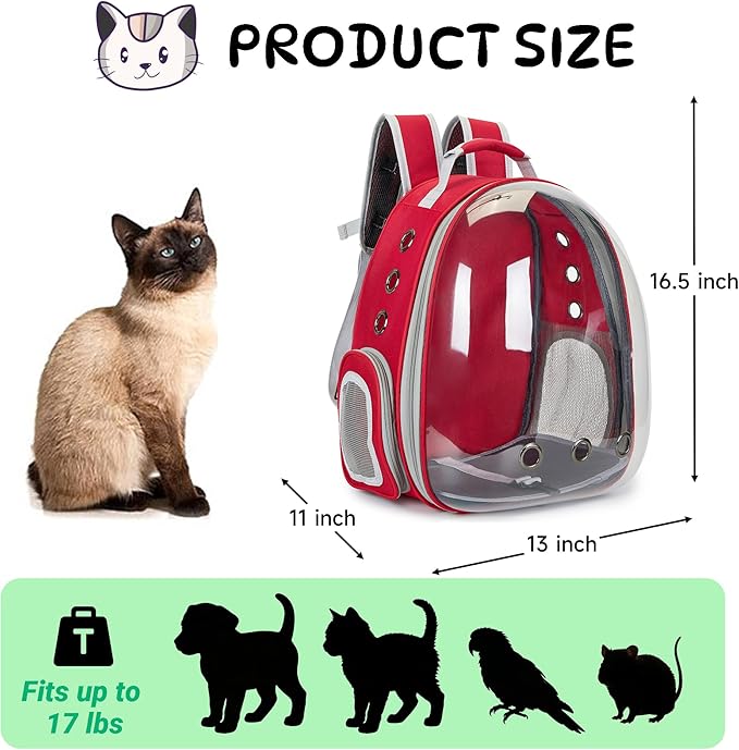 Cat Bubble Backpack Carrier for Small Medium Dogs Cats Carrying Bag, Airline Approved Pet Travel Carrying Bag Dog Hiking Walking Outdoor Backpack (Red)