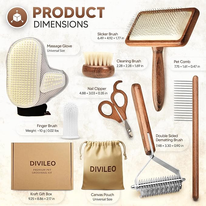 Premium Waterproof Pet Grooming Kit for Dogs & Cats – Wooden Handle Slicker Brush, Deshedding Comb & Nail Clipper – Professional Dog Grooming Supplies Set with Canvas Pouch | USA Brand