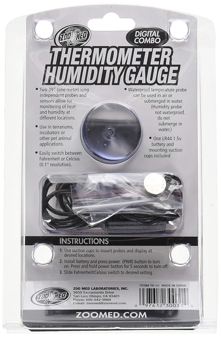 Zoo Med Labs Digital Thermometer Humidity Gauge, Single (TH-31)