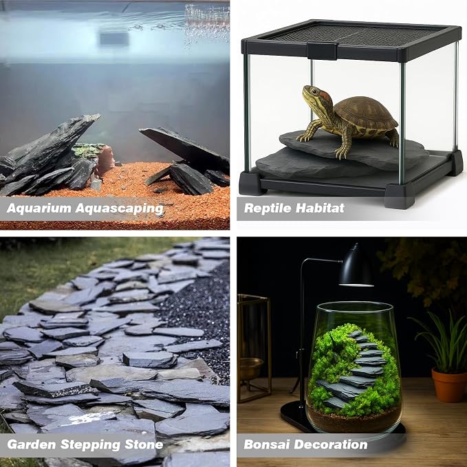 Unocho Natural Slate Stone Reptile Basking Platform Rock 10lb Fish Tank Rocks for Aquascaping Terrarium Decoration&Reptile Habitats Tortoise Enclosures(2-6 inches)