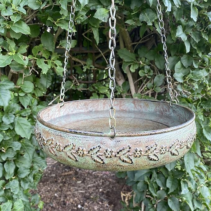 HLQMFHT Hanging Bird Baths for Outdoors, Outdoor Bird Bath, Metal Bird Feeder, Back Yard, Deck,Patio Garden Decoration