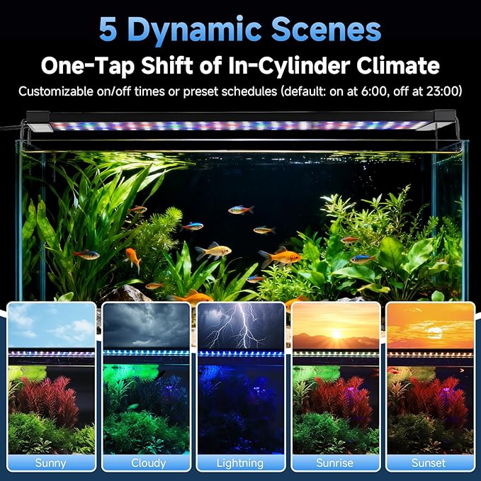 fishkeeper LED Aquarium Plant Light, 24/7 Full Spectrum Aquarium Light with 5 Nature Weather Mode, Auto On Off with Timer for 24-32 Inch Fish Tank, Adjustable Colors/Brightness with Memory Function