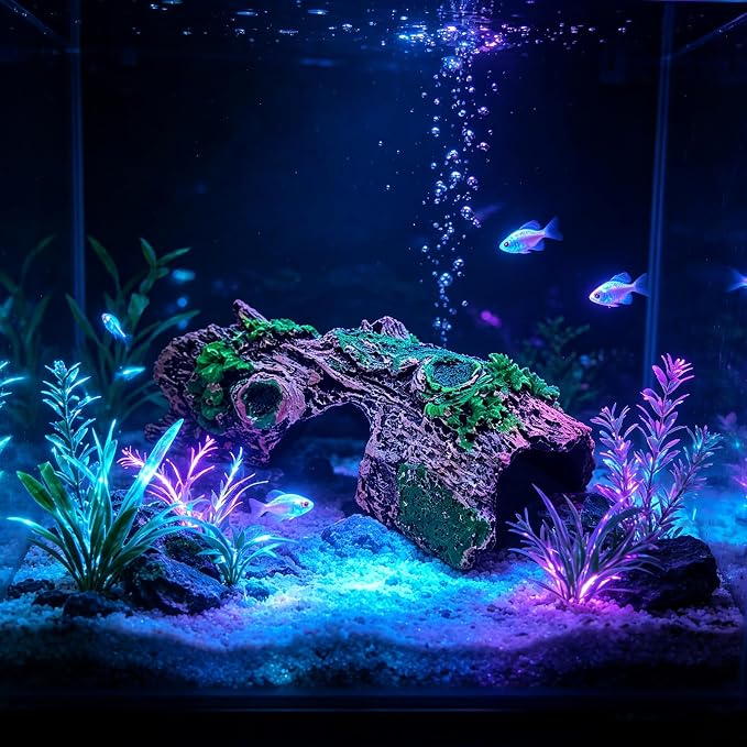 Aquarium Décor Artificial Driftwood House Fish Tank Ornamnt Cave | Bettas House ,Resin Hollow Tree Trunk Décor，Reptile Terrarium Decor，Fish Shrimp Goldfish Reptile Hide Cave for Play & Res