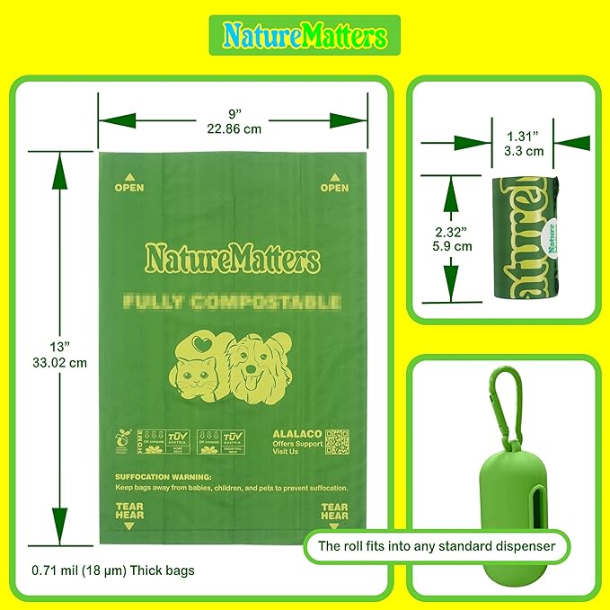 Cornstarch-Based Dog Waste Bags – TÜV Austria Certified Materials | Strong & Leakproof | Eco-Friendly Pet Cleanup | 10% Donated to Charity | 120 Count
