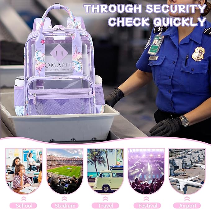 MOONBABY Small Clear Backpack for School Transparent Bookbag for Kids Heavy Duty PVC See Through Backpack Stadium Approved