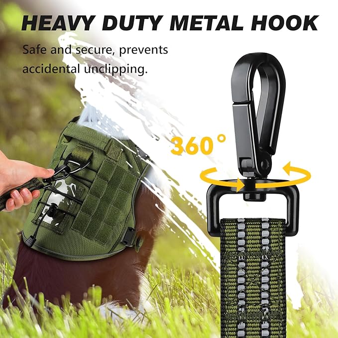 WINGOIN Dog Leash for Large Medium Dogs, Heavy Duty Dog Leashes with Double Handle, Poop Bag Holder, Metal Clip, Car Seat Belt Buckle, Reflective Tactical Pet Lead for Walking, Training (Green, 6FT)