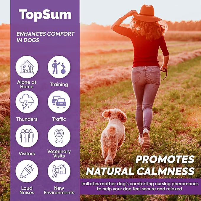 TopSum Pheromone Diffuser for Dogs: Premium Dog Calming Diffuser - Calming Pheromones for Dogs - Dog Appeasing Pheromone - Pet Calming Diffuser, 2 Pack (Purple)