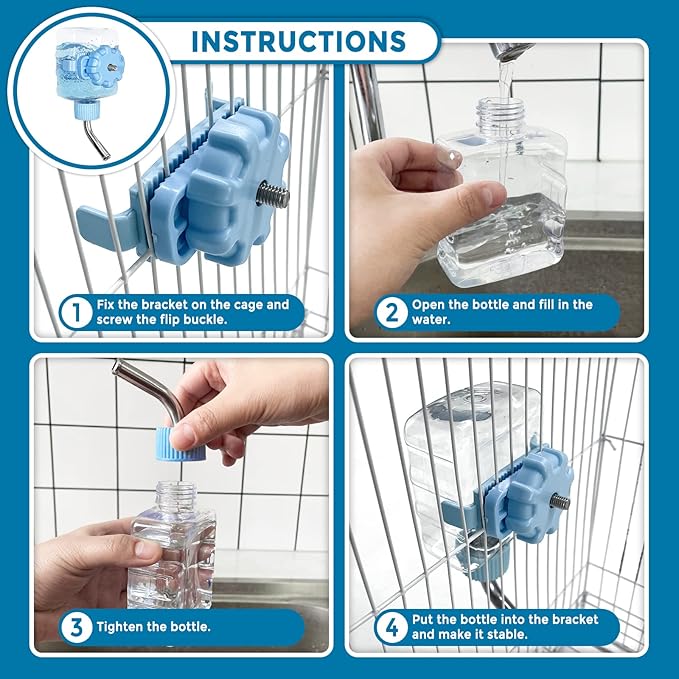 Vannon Small Animal Water Bottles 6oz (177.42ml) Clear Water Dispenser for Rabbit, Guinea Pig, Chinchilla, Ferret, Hedgehog - BPA Free