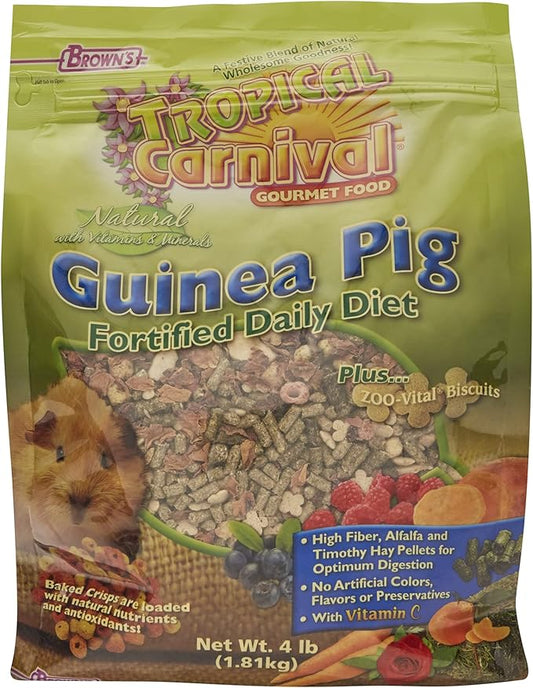 F.M. Brown's Tropical Carnival, Natural Guinea Pig Food, Vitamin-Nutrient Fortified Daily Diet with Vitamin C and High Fiber Alfalfa and Timothy Hay Pellets for Optimum Digestion, 4 lb