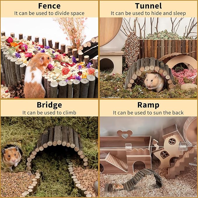 Hamiledyi Hamster Bridge Wood Hamster Climbing Ladder Rat Ladder Bridge Small Animals Cage Accessories for Dwarf Syrian Hamster Mice Gerbils Sugar Glider Wooden Hideout Toy (25.6×3.5IN)