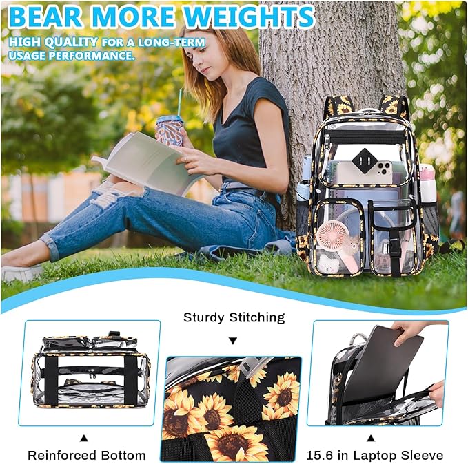 PIG PIG GIRL Clear Backpack for School,Heavy Duty PVC Transparent Bookbag for Girls Stadium Approved See Through Backpack