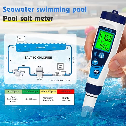 Salt Meter for Pools & pH Meter,Digital 5 in 1 Salinity Meter | Swimming Pool Salinity Meter,EC/TDS Meter for Hydroponic Household Drinking Water Hot Tub Aquarium Brewing/Fish Tank…