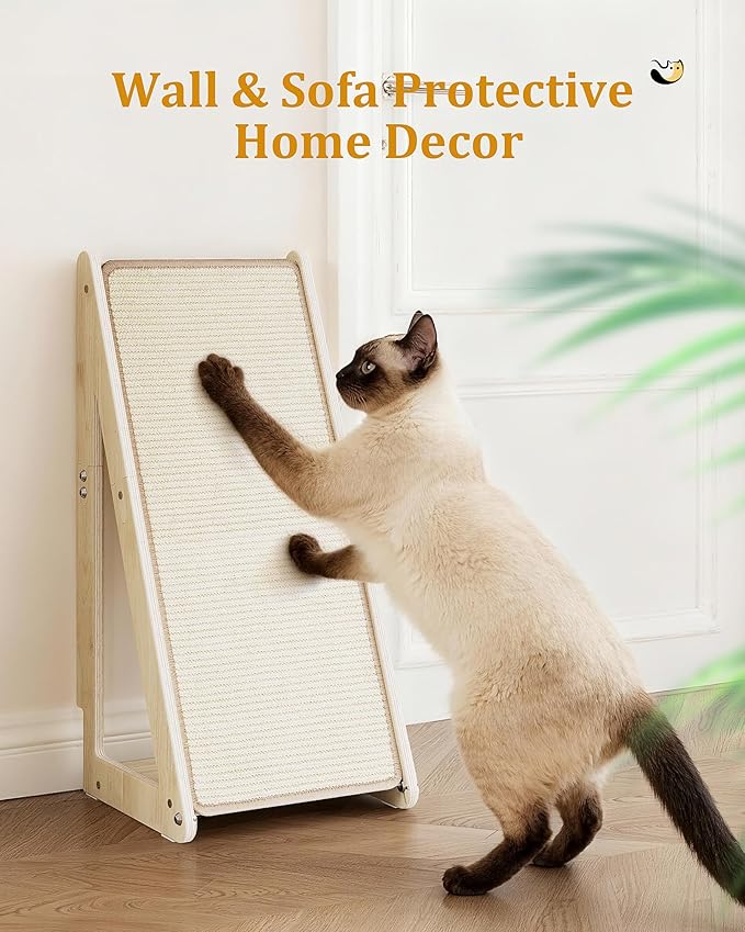 Aechonow 26.4'' Sisal Cat Scratcher Ramp for Indoor Cats, Vertical Scratching Pad for Large Cats, Wooden Cat Furniture