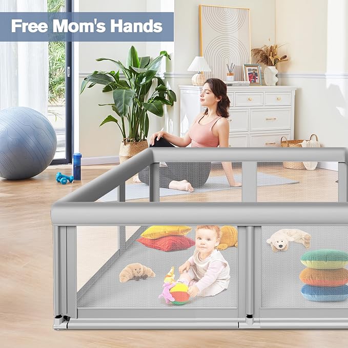 65×50 Inches Baby Playpen, Playpen for Babies and Toddlers, Baby Play Yards Indoor & Outdoor, Sturdy Safety Play Pen with Soft Breathable Mesh, Toddlers Activity Center with Anti-Slip Base