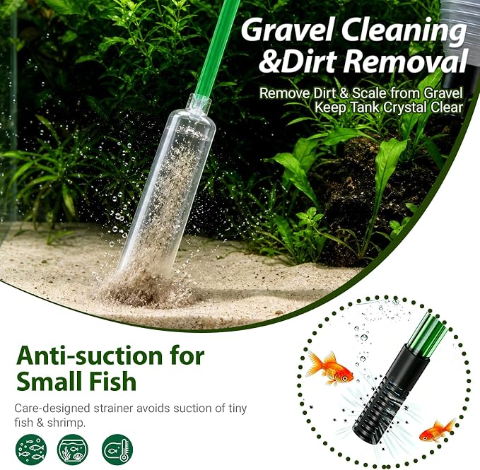 Aquarium Gravel Cleaner, 3-in-1 Tank Vacuum Siphon Water Changer | 71 Inch Aquarium Siphon Hose, Manual Fish Tank Cleaner, Quickly Remove Fish Manure and Water, Ideal for Indoor & Outdoor Use