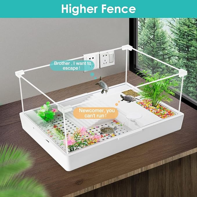 Large Turtle Tank Kit with Light and Water Pump | 23.6 Inch Clear Acrylic Starter Habitat with Basking Platform for Baby Turtles and Small Reptiles
