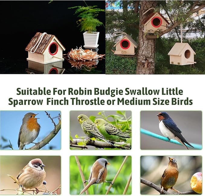 Bird Nest, Wooden Hanging Outdoor Bird Nest with Perch Rustic Bird Nest Box for Bluebirds, Chickadees, Hummingbirds, Swallows, and Other Birds.