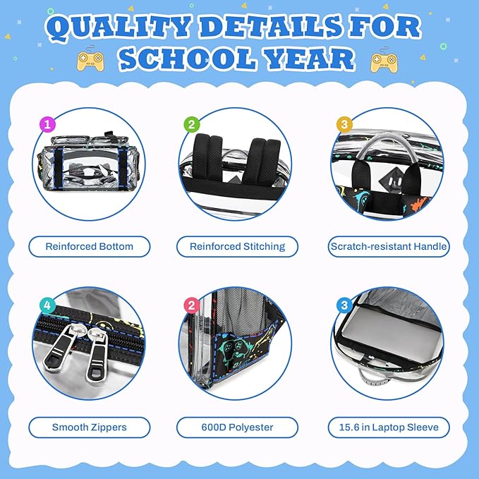 PIG PIG GIRL Clear Backpack for School,Heavy Duty PVC Transparent Bookbag for Girls Stadium Approved See Through Backpack