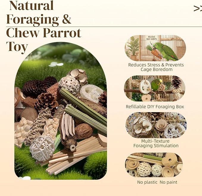 40PCS Natural Foraging & Chew Parrot Toy,Shredding Box for Parakeets, Cockatiels, Conures & Lovebirds and Other Small to Medium Birds (Large)