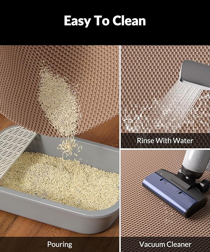 Cooyes Cat Litter Mat - Cut to Fit Any Place, 35"x23" Large Litter Trapping Mat for Litter Box, Easy to Clean, Waterproof & Non-Slip Kitty Pad, Scatter Control to Protect the Floor (Khaki)