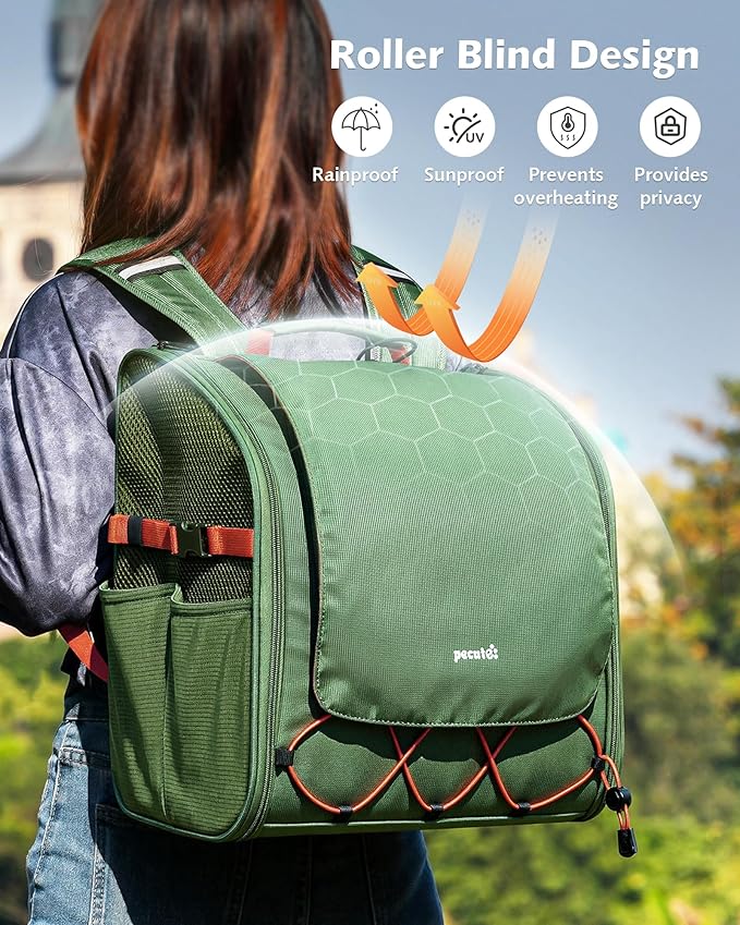 Pecute Small Pet Carrier, Breathable Guinea Pig Carrier with Transparent Bubble & Steel Frame, Safety Lock for Hamster, Rabbit, Bearded Dragon, Lizard, Ideal for Hiking, Vet Visits, Camping, Green
