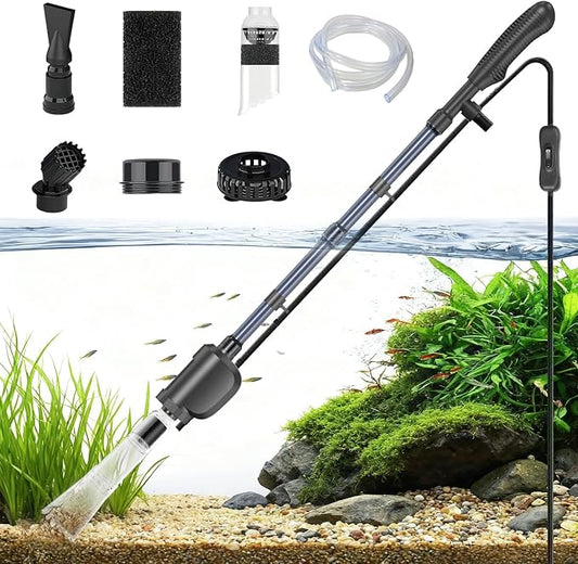 Electric Aquarium Gravel Cleaner, 36W 580 GPH Water Changer and Filter | Adjustable flow, 15 cm telescopic tube, 1.5 m hose, reusable sponge, low-water cleaning, and tool-free assembly